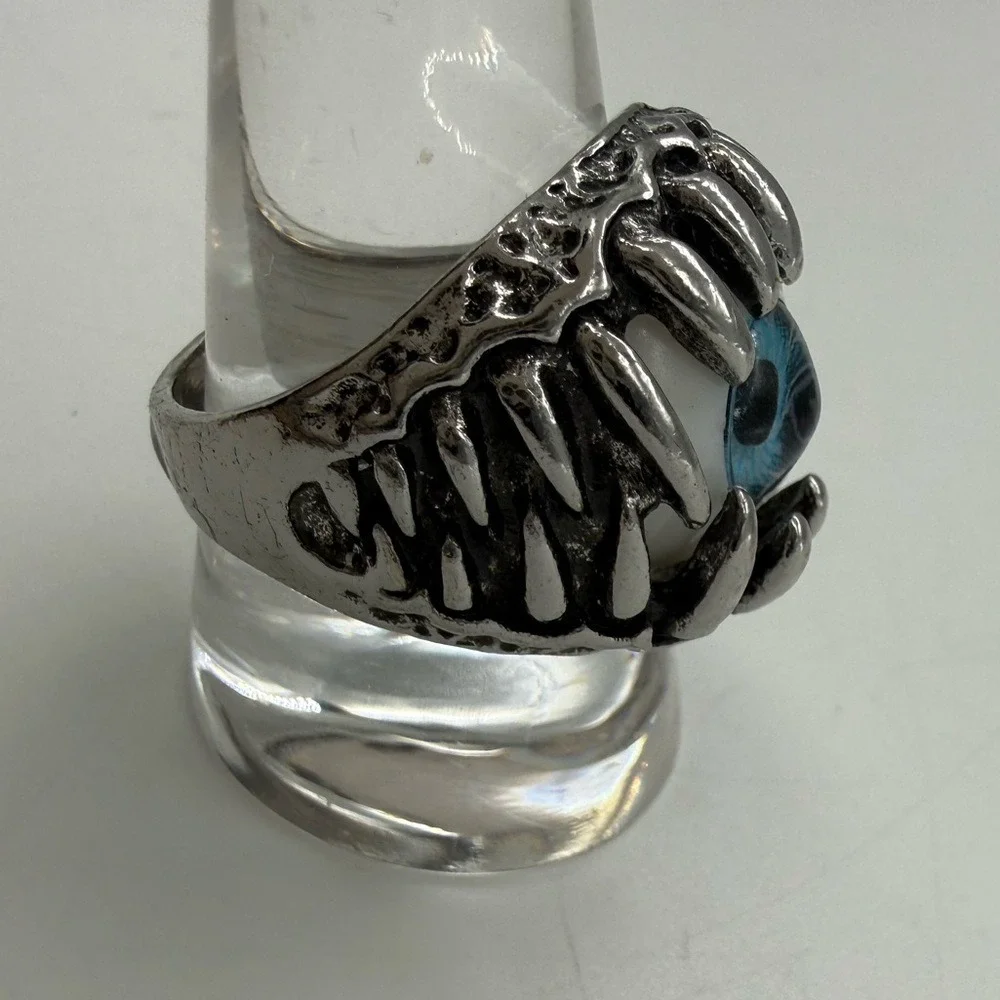 Mens Vintage‎ Y2K Eyeball Ring Blue Evil Eye Gothic Fang Size 11